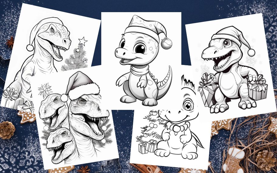 23 Dazzling Dinosaur Christmas Coloring Pages